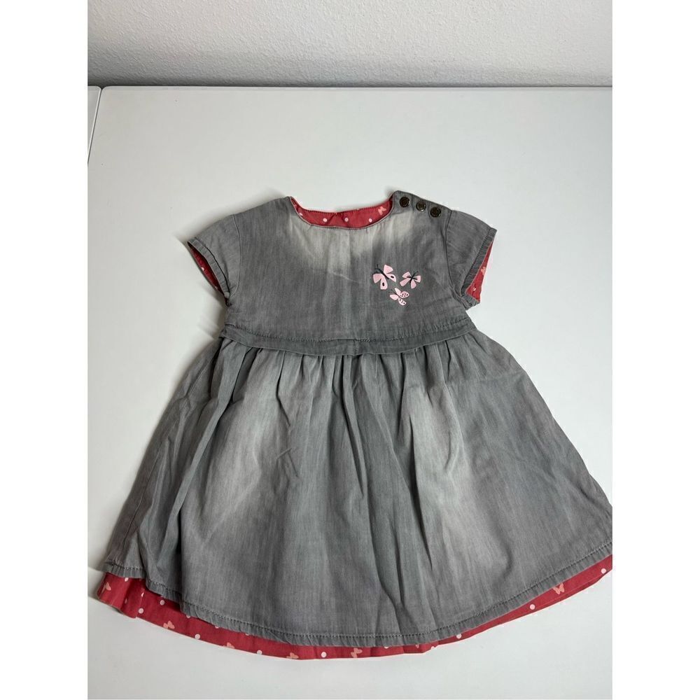 Vertbaudet Two-sided Cotton Girls Dress Gray Pink Size 4 years Made in France